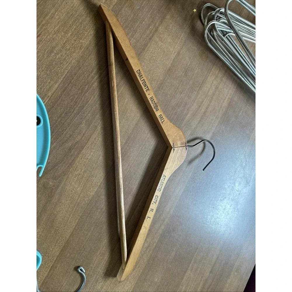 11 Vintage Wood and Metal Clothes Hangers with Metal Clips, & Plastics